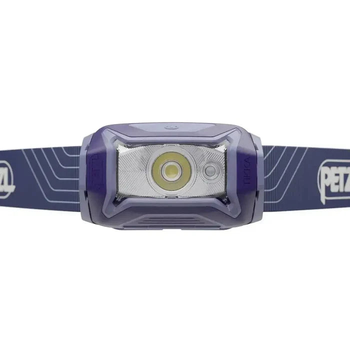 Close-up front view of Petzl Tikka Head Torch with Red Light 350 Lumens showing LED lens and sleek casing for focused beam projection.  from  John Bull Clothing