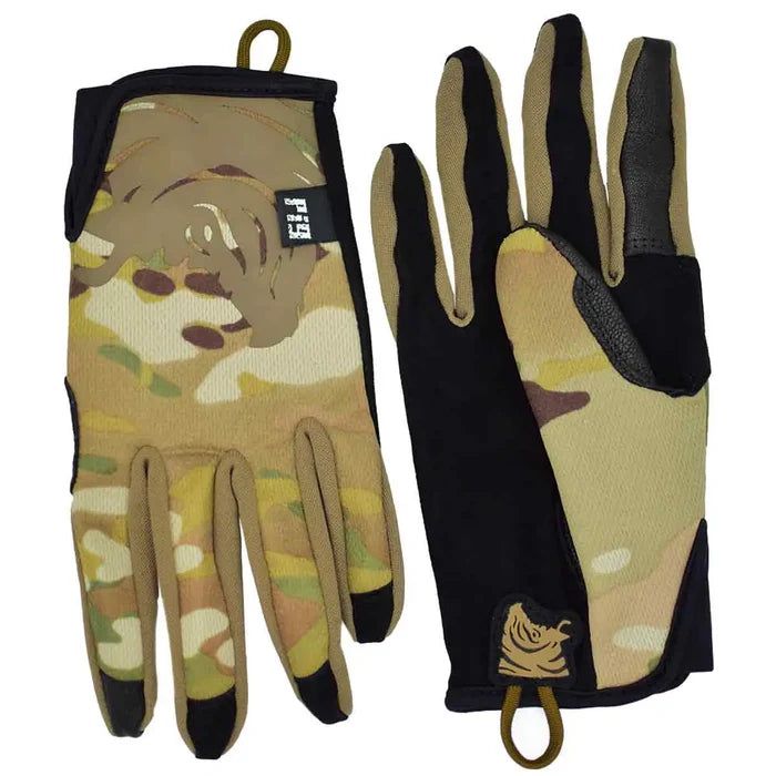 Pair of PIG FDT Delta + Plus Shooting Gloves in Multicam, designed for tactical use with enhanced grip, flexibility, and durability.  from  John Bull Clothing