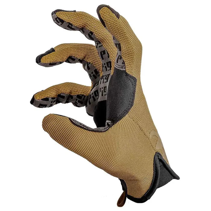 PIG FDT Delta Utility Glove in Coyote Brown, demonstrating its ergonomic design and flexible material for enhanced dexterity in shooting scenarios.  from  John Bull Clothing