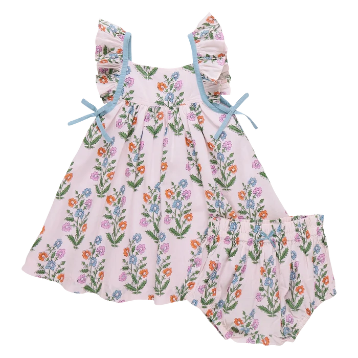 Pink Chicken - Baby Girls Ailee Dress Set - Pink Dewdrop Block