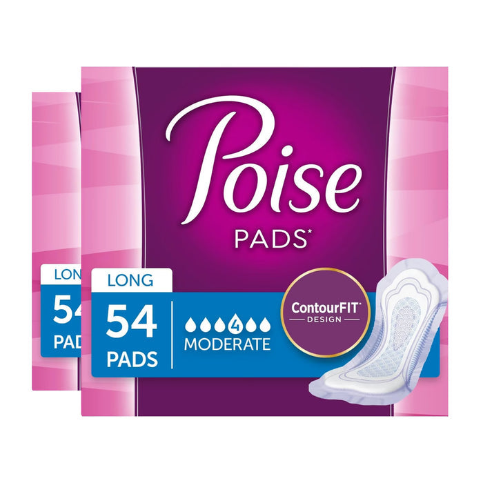 Poise Moderate Long Incontinence Pads - 54 Ct - 2 Pack
