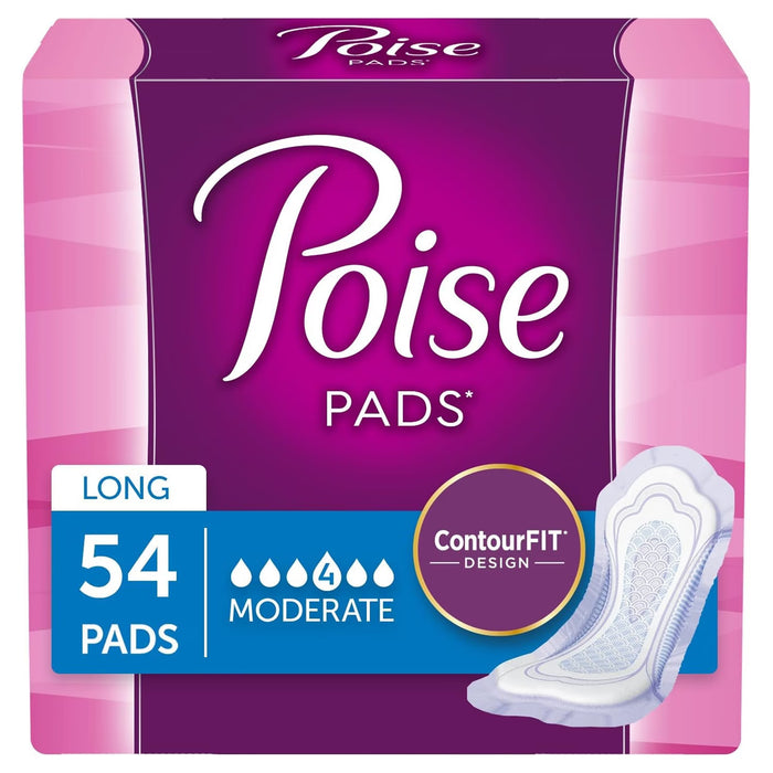 Poise Moderate Long Incontinence Pads - 54 Ct - 2 Pack