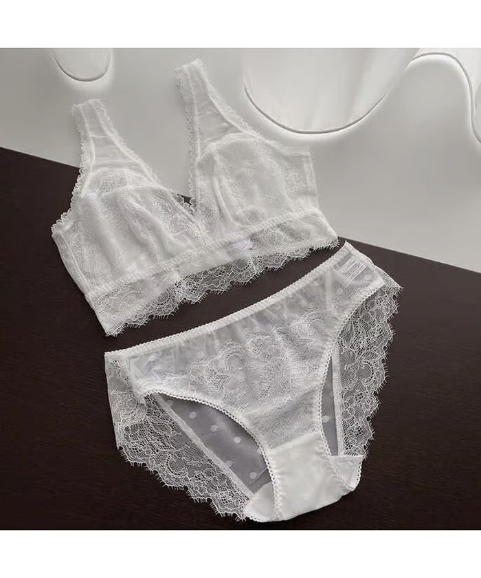 Polka Dot Long Bralette | White