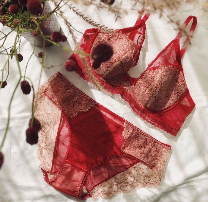 Polka Dot Plunge Underwire Bra | Berry