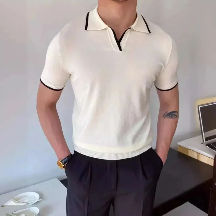 Polo collar relaxed fit t-shirt - AntoniosClothing - White