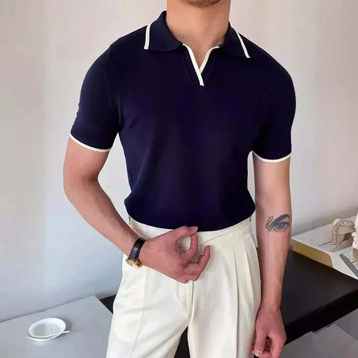 Polo collar relaxed fit t-shirt - AntoniosClothing - Navy blue