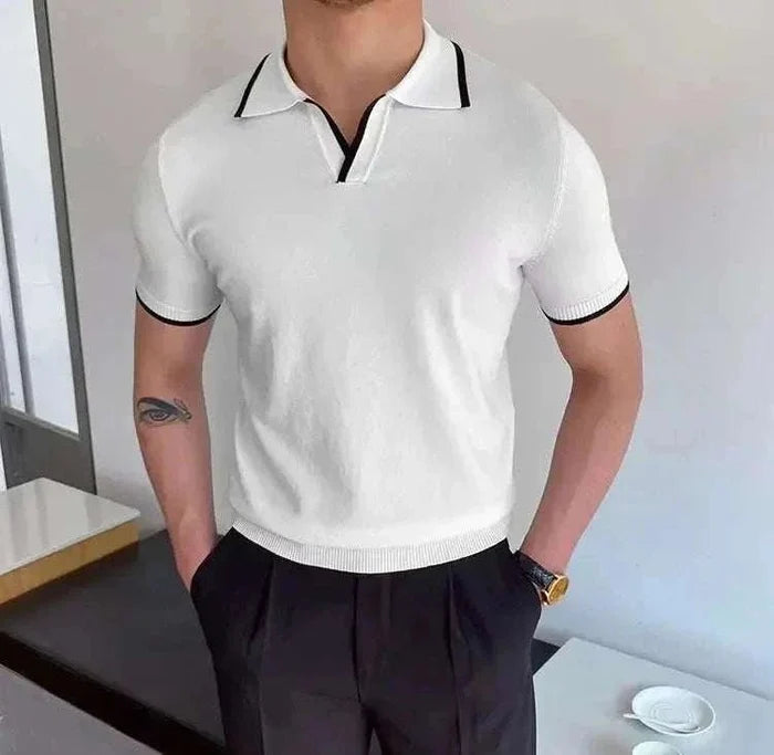 Polo collar relaxed fit t-shirt - AntoniosClothing - White