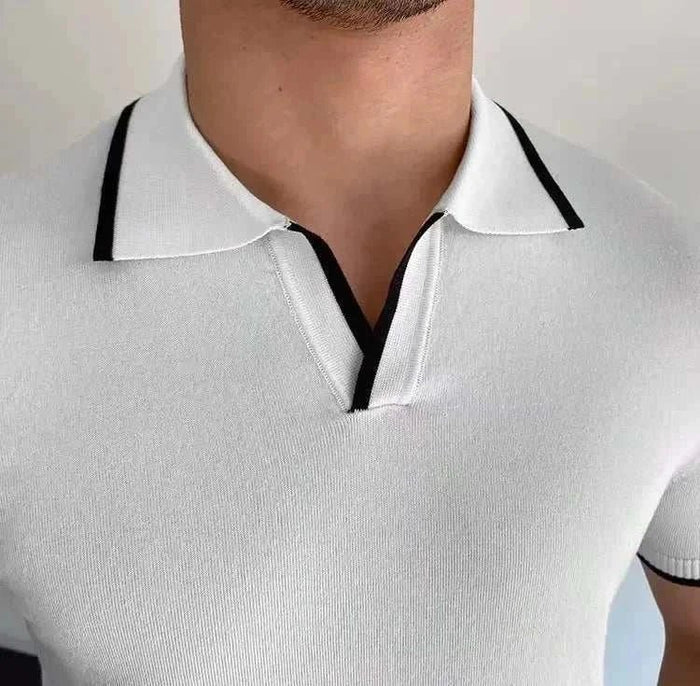 Polo collar relaxed fit t-shirt - AntoniosClothing - White