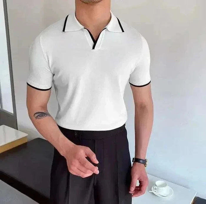 Polo collar relaxed fit t-shirt - AntoniosClothing - White