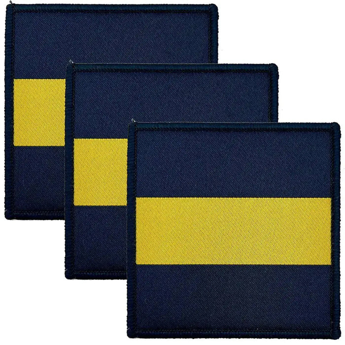 Set of three Princess of Wales Royal Regiment PWRR DZ TRF patches with yellow stripe on navy background, iron or sew-on for military uniforms. 3 Pack from  John Bull Clothing