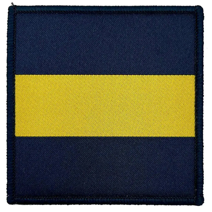 Single Princess of Wales Royal Regiment PWRR DZ TRF patch, 6.5x6.5cm cotton badge with yellow horizontal stripe on dark blue background. 1 Flash from  John Bull Clothing