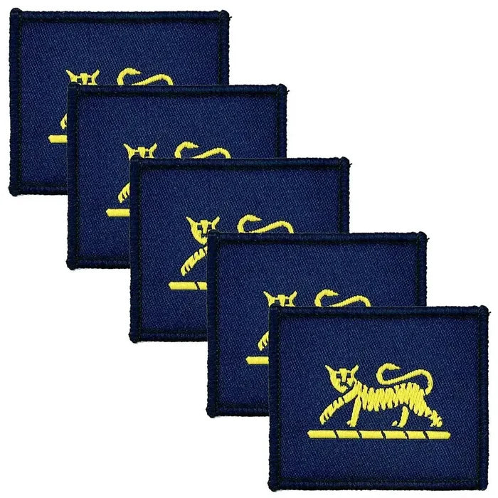 Set of five Princess of Wales Royal Regiment (PWRR) 'Tiger' TRF patches with hook and loop backing. Yellow embroidered tiger on navy blue fabric. 5 Pack from  John Bull Clothing
