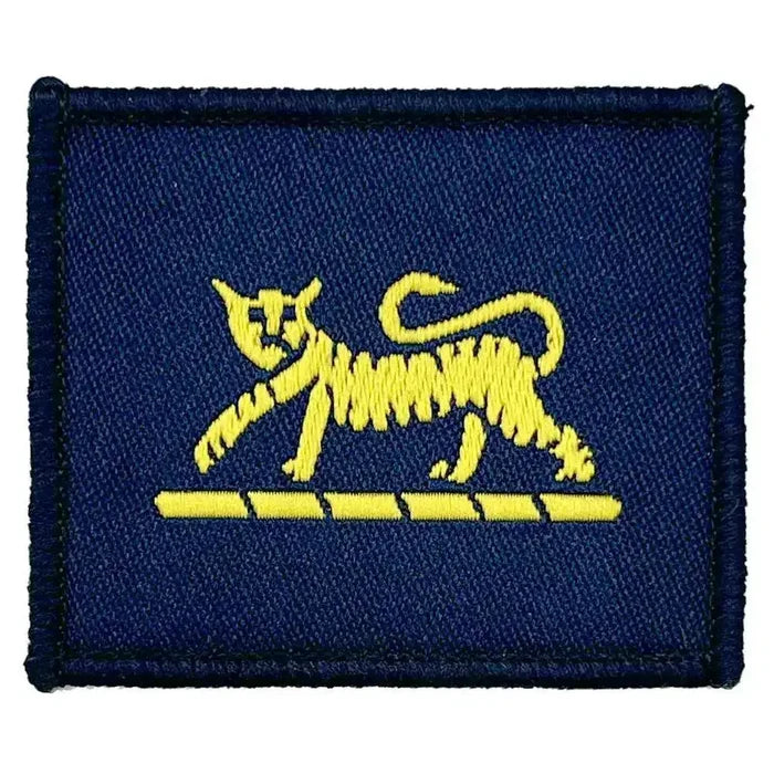 Single navy blue Princess of Wales Royal Regiment TRF patch with yellow tiger emblem, iron or sew-on badge for military uniforms. Blue (Coloured) from  John Bull Clothing
