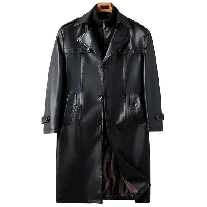 PU leather long coat - AntoniosClothing - Black