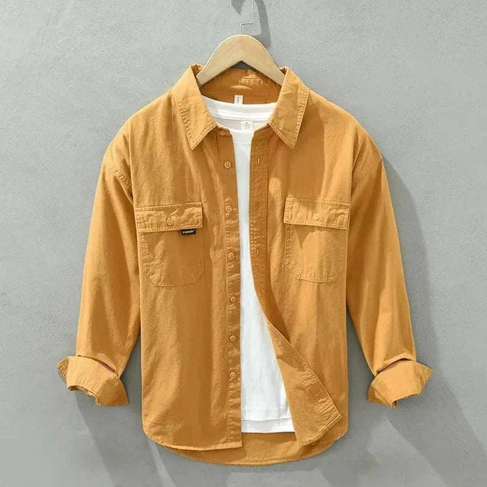 Pure cotton casual spring shirt - AntoniosClothing - Orange