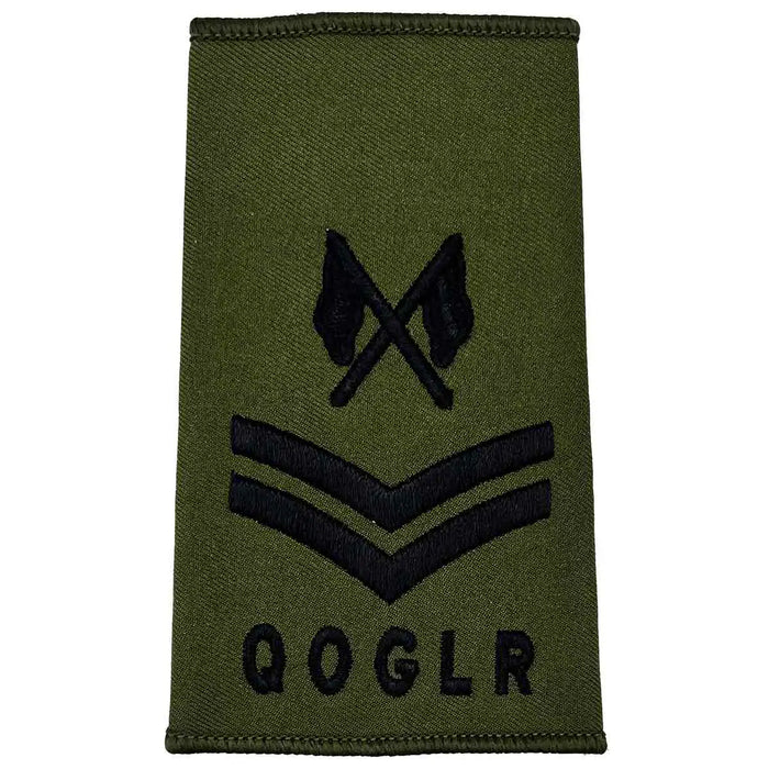 Queens Own Gurkha Logistics Regiment Olive Green Rank Slides (Pair) - John Bull Clothing Cpl with Crossed Flags from  John Bull Clothing