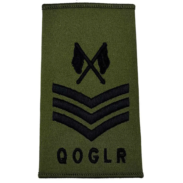Queens Own Gurkha Logistics Regiment Olive Green Rank Slides (Pair) - John Bull Clothing Sgt with Crossed Flags from  John Bull Clothing