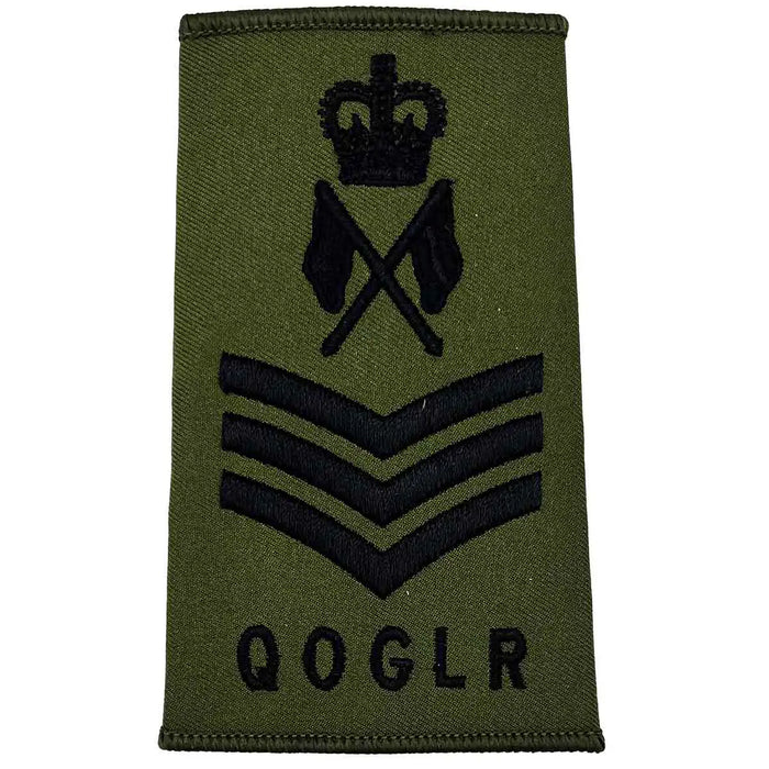 Queens Own Gurkha Logistics Regiment Olive Green Rank Slides (Pair) - John Bull Clothing SSgt with Crossed Flags from  John Bull Clothing