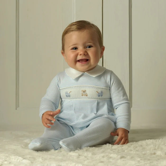 Rachel Riley - Blue Pram Embroidered Babygro