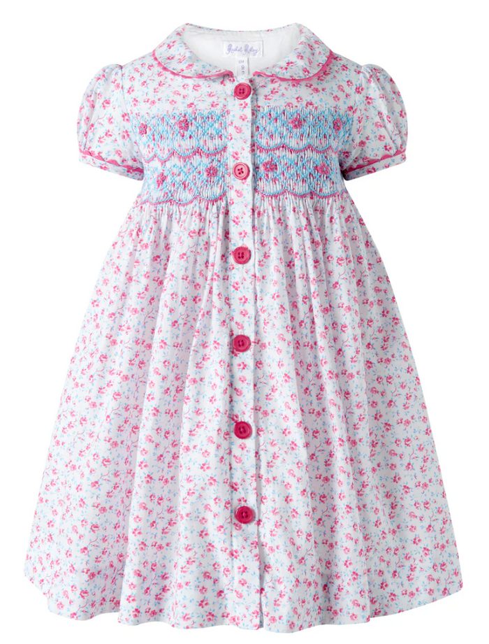 Rachel Riley - Floral Smocked Button-Front Dress with bloomers