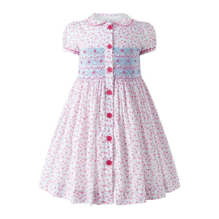 Rachel Riley - Floral Smocked Button-Front Dress
