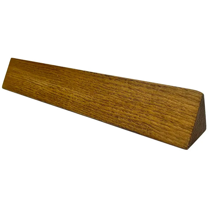 Angled view of medium oak-finished Toblerone-style wooden block for Regimental Desk Name Plate, ideal for office name display. Medium Oak from  John Bull Clothing