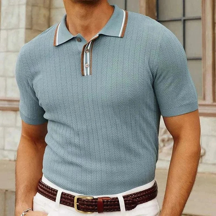Summer knit regular polo t-shirt - Light blue - Antonios
