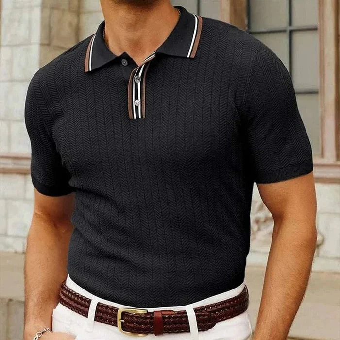 Summer knit regular polo t-shirt - Black - Antonios
