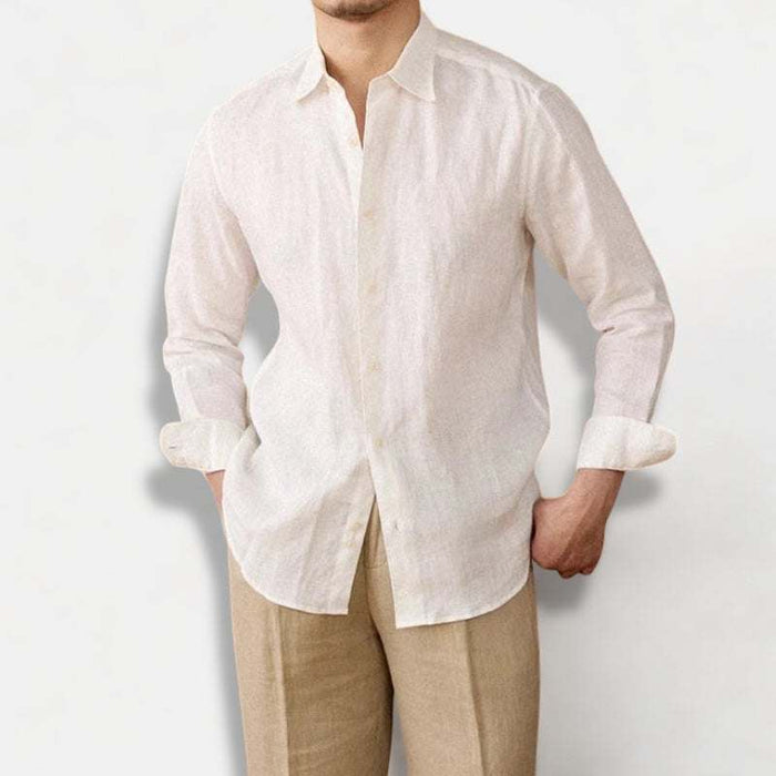 Relaxed fit casual long sleeve shirt linen - AntoniosClothing - Blue