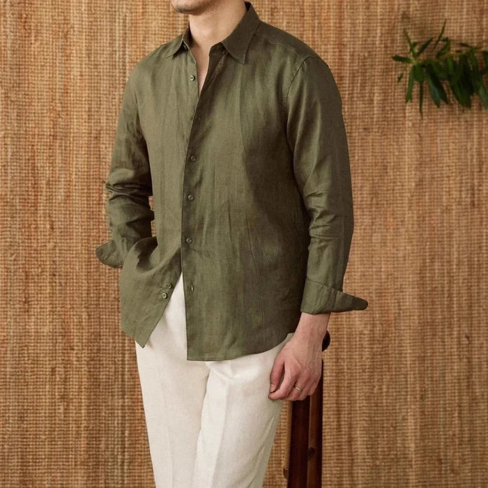 Relaxed fit casual long sleeve shirt linen - AntoniosClothing - Blue
