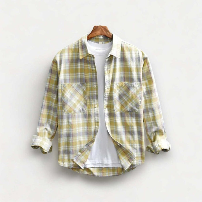 RETRO cotton summer plaid shirt - AntoniosClothing - Yellow