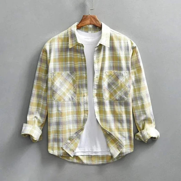 RETRO cotton summer plaid shirt - AntoniosClothing - Yellow