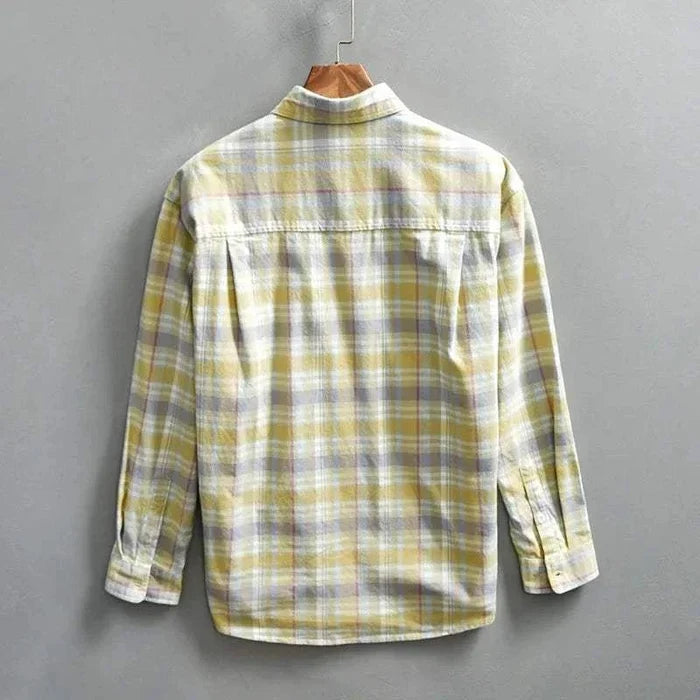 RETRO cotton summer plaid shirt - AntoniosClothing - Yellow