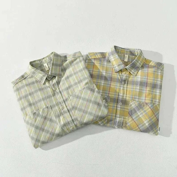 RETRO cotton summer plaid shirt - AntoniosClothing - Green