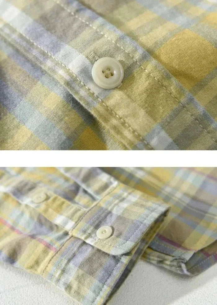 RETRO cotton summer plaid shirt - AntoniosClothing - Green