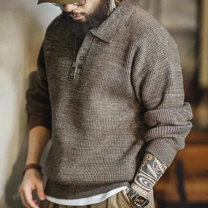 Retro knitted cold season sweater - AntoniosClothing - Coffee
