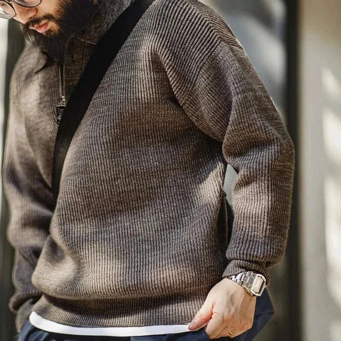 Retro knitted cold season sweater - AntoniosClothing - Coffee