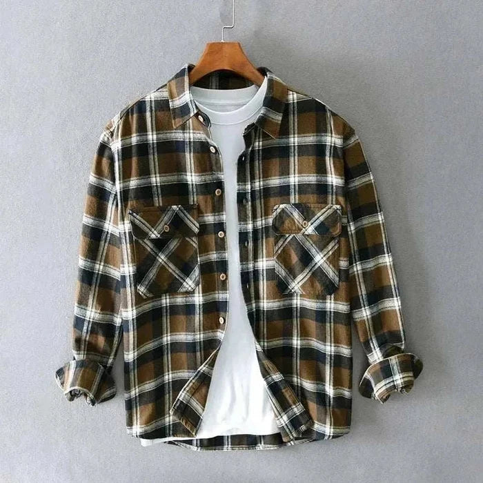 RETRO summer plaid shirt - AntoniosClothing - Dark brown