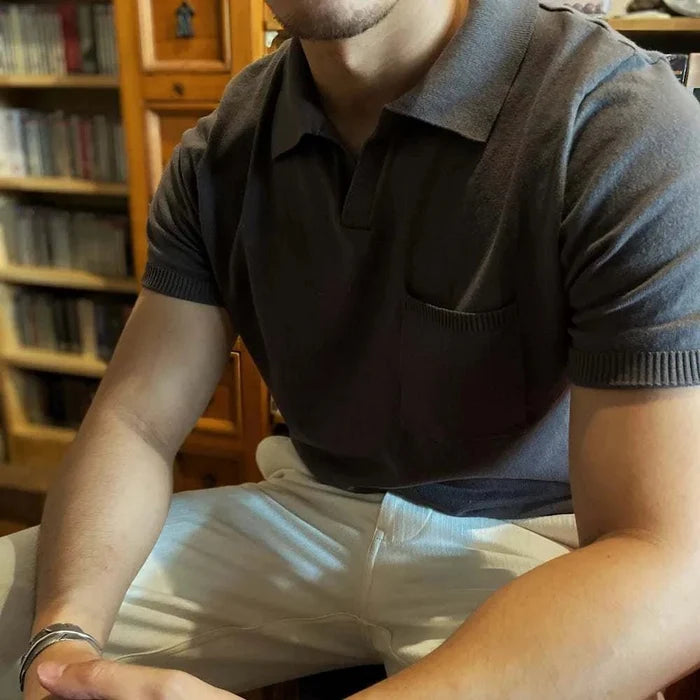 Retro elegant summer polo t-shirt - AntoniosClothing - Olive green