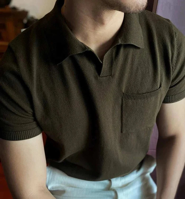 Retro elegant summer polo t-shirt - AntoniosClothing - Olive green