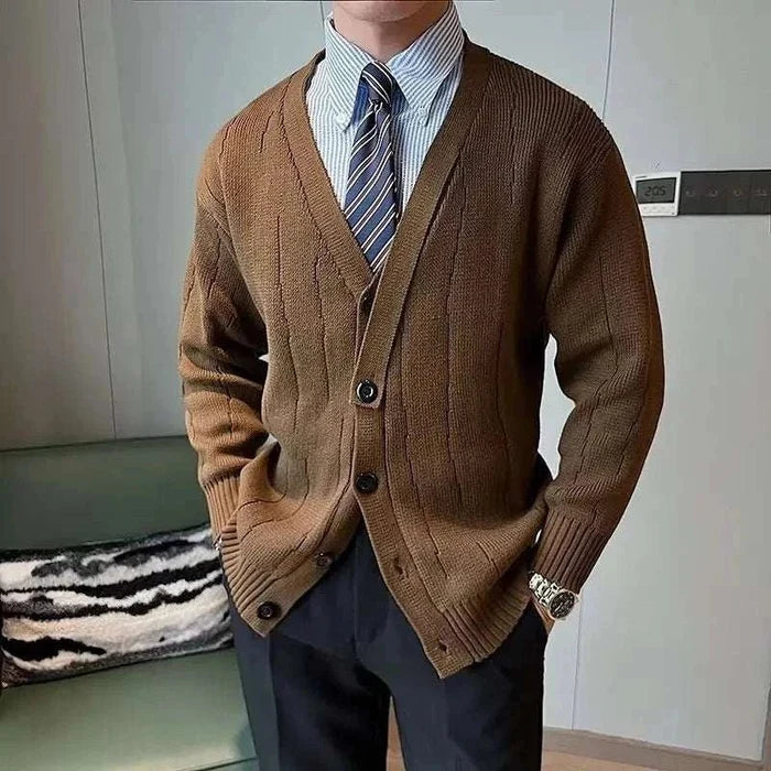 Retro v-shape winter cardigan - AntoniosClothing - Brown