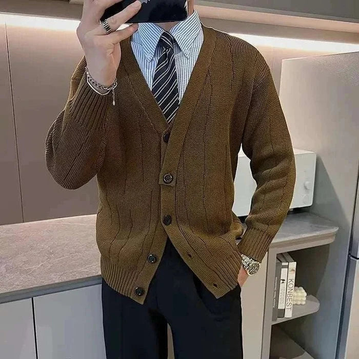 Retro v-shape winter cardigan - AntoniosClothing - Brown