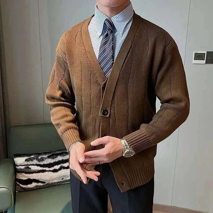 Retro v-shape winter cardigan - AntoniosClothing - Brown