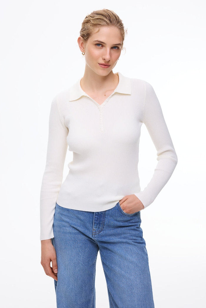 Ribbed polo jumper, Cream