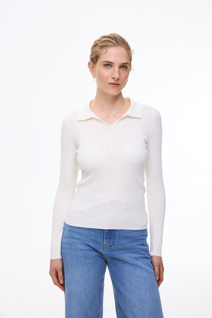 Ribbed polo jumper, Cream