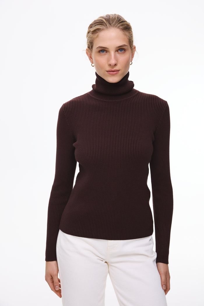 Ribbed turtleneck sweater in color brown