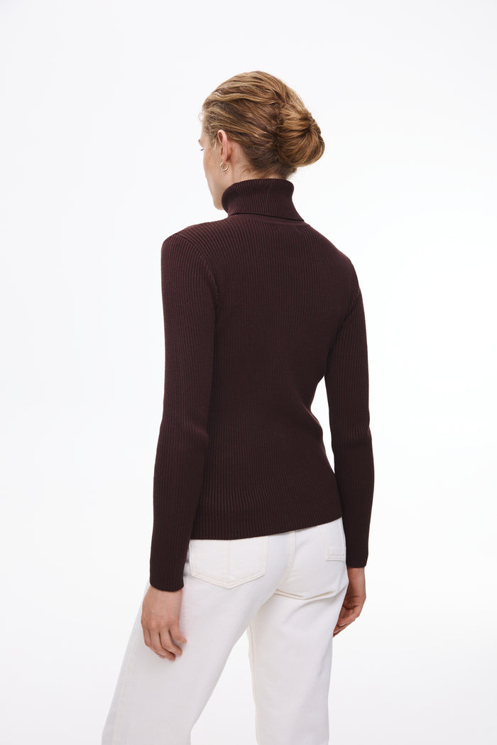 Ribbed turtleneck sweater in color brown