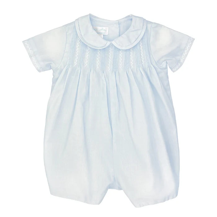 Romper with Pintucks + Bonnet - Blue