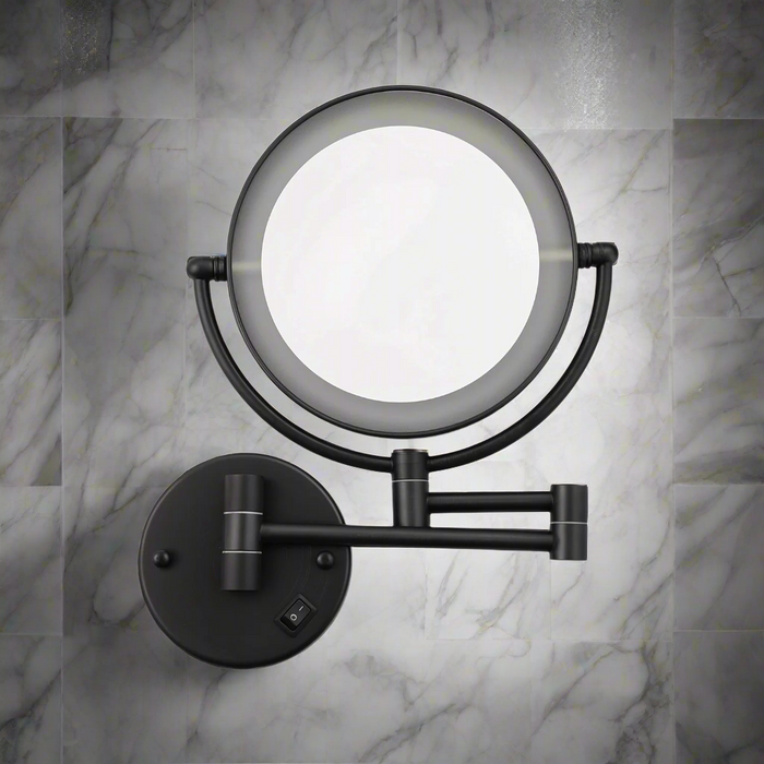 Round 3x magnification LED shaving mirror with coloured light ring and adjustable swivel arm - Glazonoid