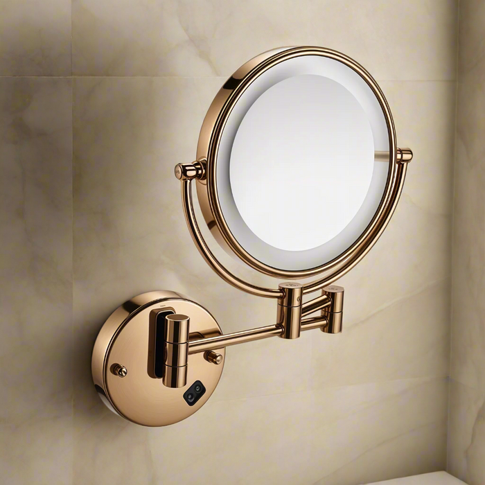 Round 3x magnification LED shaving mirror with coloured light ring and adjustable swivel arm - Glazonoid